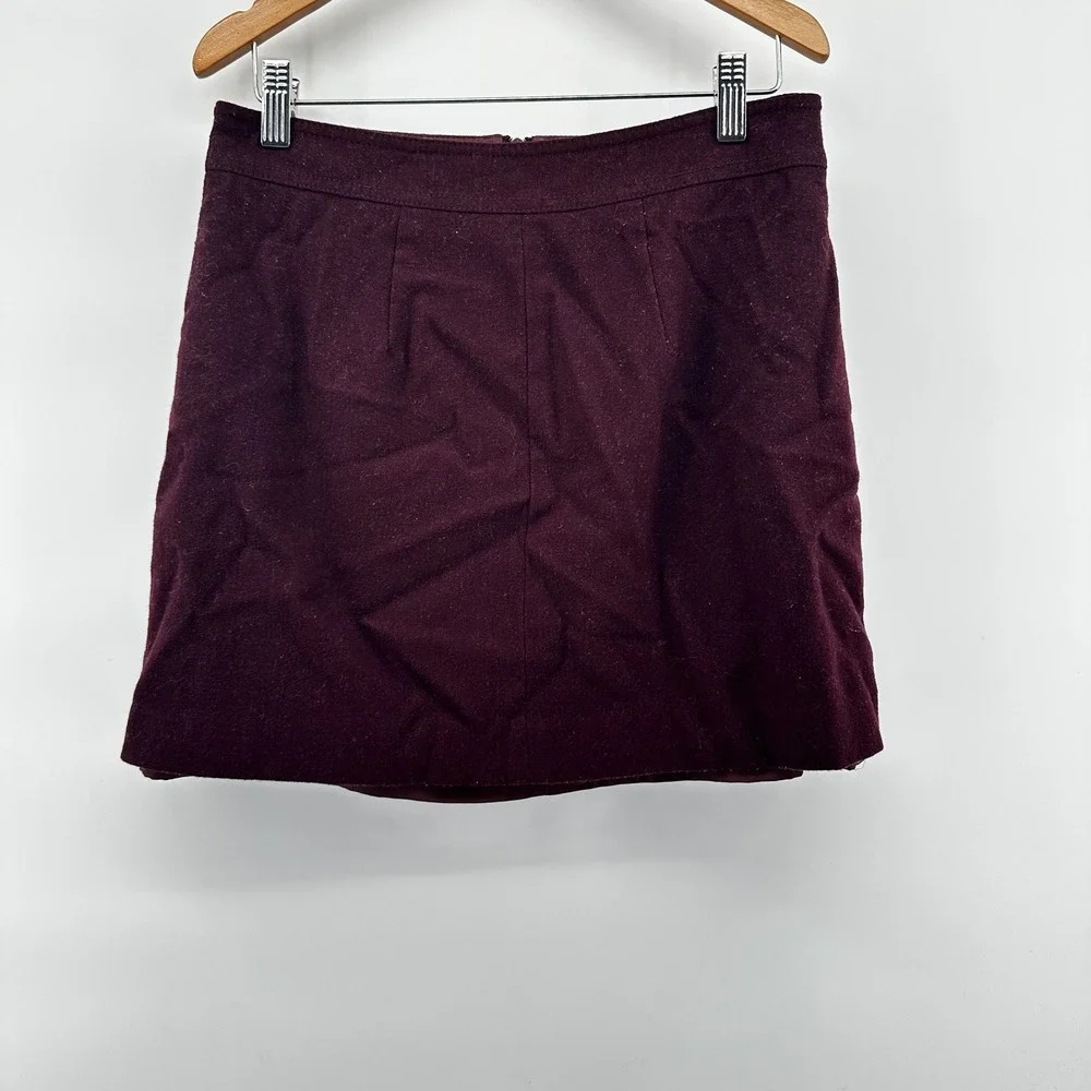 Madewell Wool Mini Skirt Maroon Zipper Front Pockets Career Casual Womens size 2